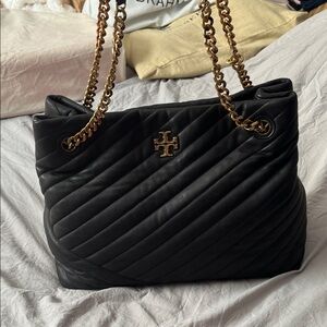 Tory Burch Black Quilted Shoulder Bag with Gold Chain